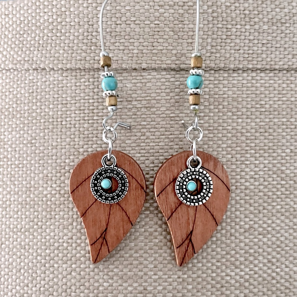Wood Leaf Drop Earrings